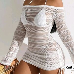 White Off-Shoulder Beach Cover-Up Dress